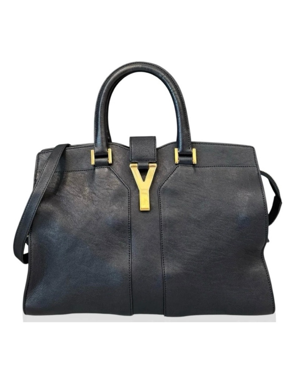 Yves Saint Laurent Black Leather Tote with Gold Hardware
